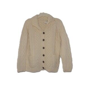 Women's Blarney Woolen  Mills Handknit Cardigan Irish Knit Sweater Ivory/Cream